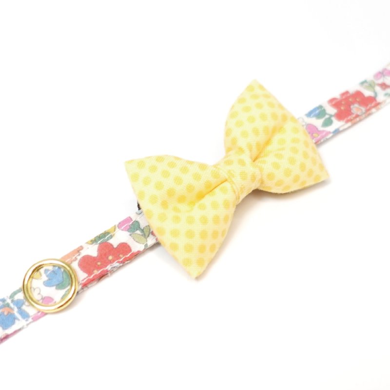 画像1: 大切な君に届けたい花束コレクションF柄・リボン猫首輪・(イエロードットリボン×ブルー系小花柄首輪)