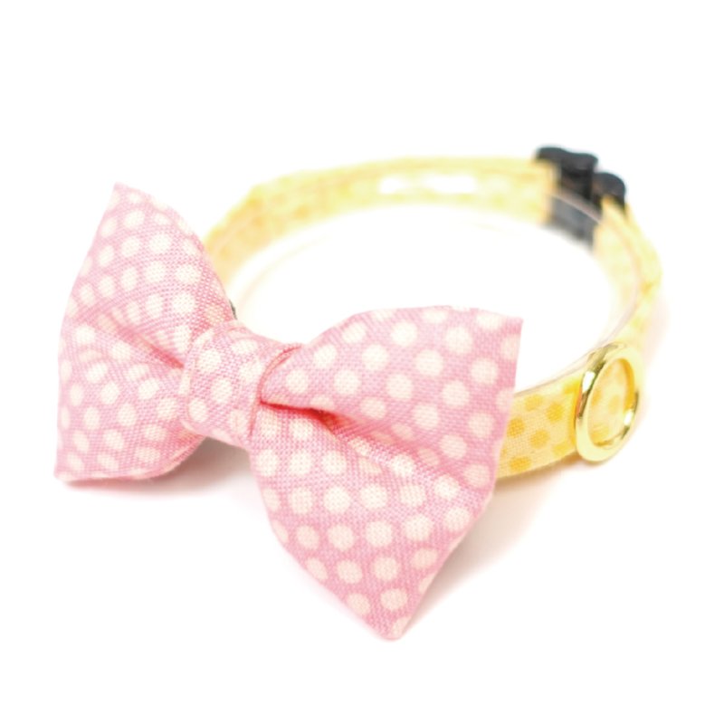 画像1: MODA・モダファブリックシリーズ・On The Bright Side(オンザブライトサイド)・リボン猫首輪・(ピンクドットリボン×イエロードット首輪)