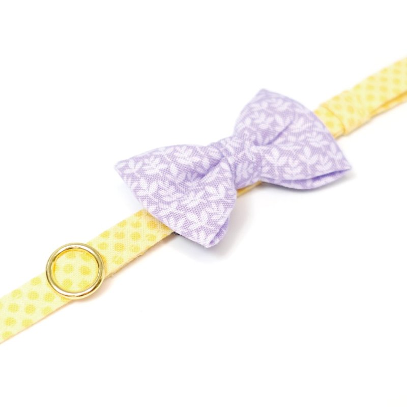 画像2: MODA・モダファブリックシリーズ・Georgia (ジョージア)・リボン猫首輪・(パープルリーフ柄×イエロードット首輪)