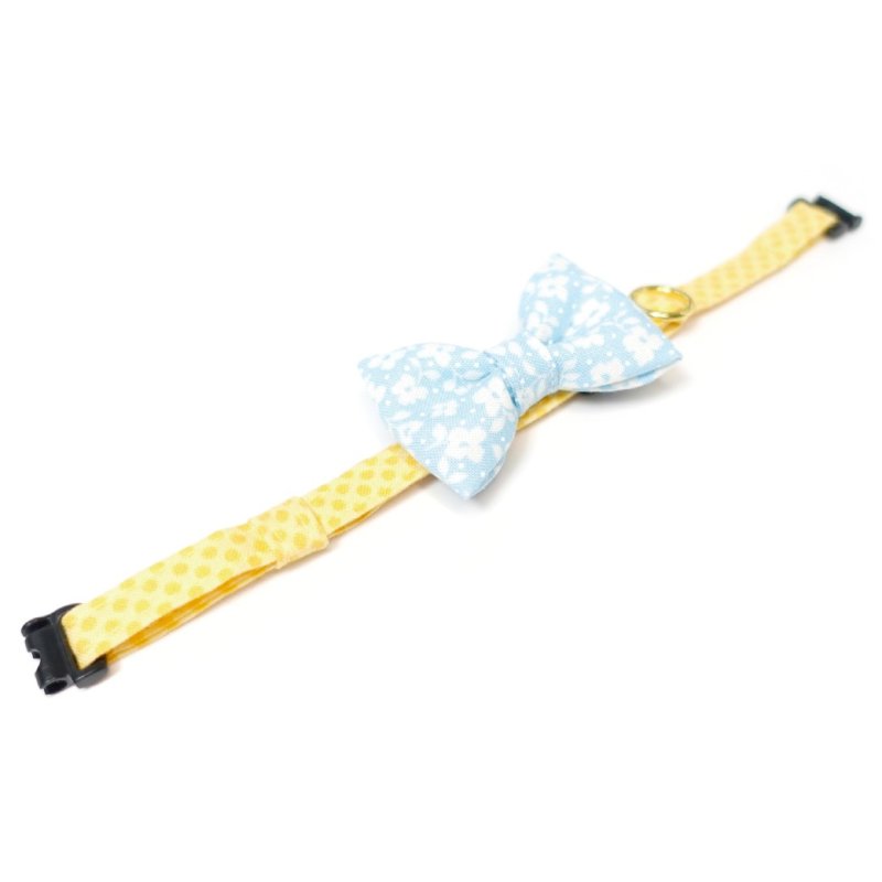 画像2: MODA・モダファブリックシリーズ・Dainty Meadow(デインティメドウ)・リボン猫首輪・(水色リボン×イエロードット首輪)