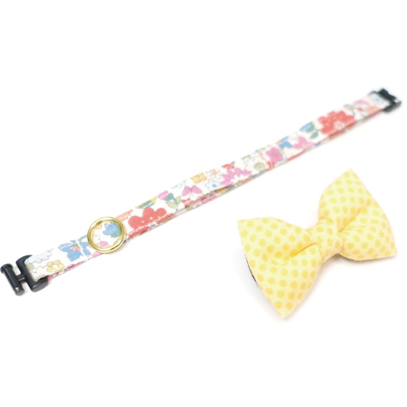 画像2: 大切な君に届けたい花束コレクションF柄・リボン猫首輪・(イエロードットリボン×ブルー系小花柄首輪)