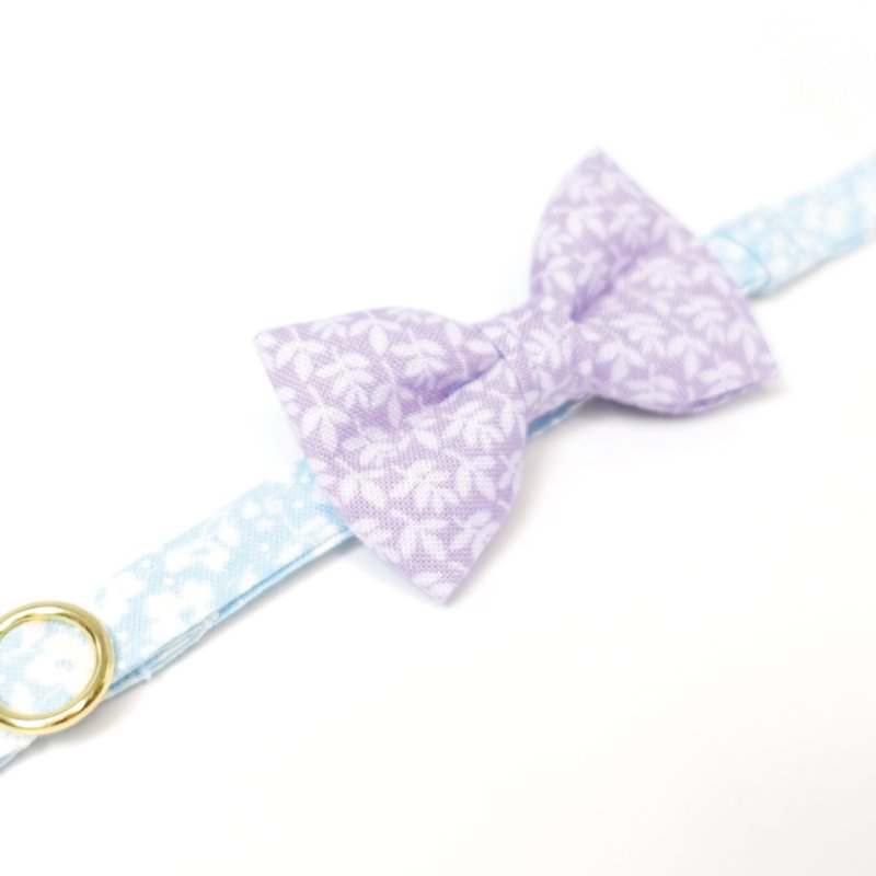 画像2: MODA・モダファブリックシリーズ・Georgia (ジョージア)・リボン猫首輪・(パープルリーフ柄リボン×水色首輪)