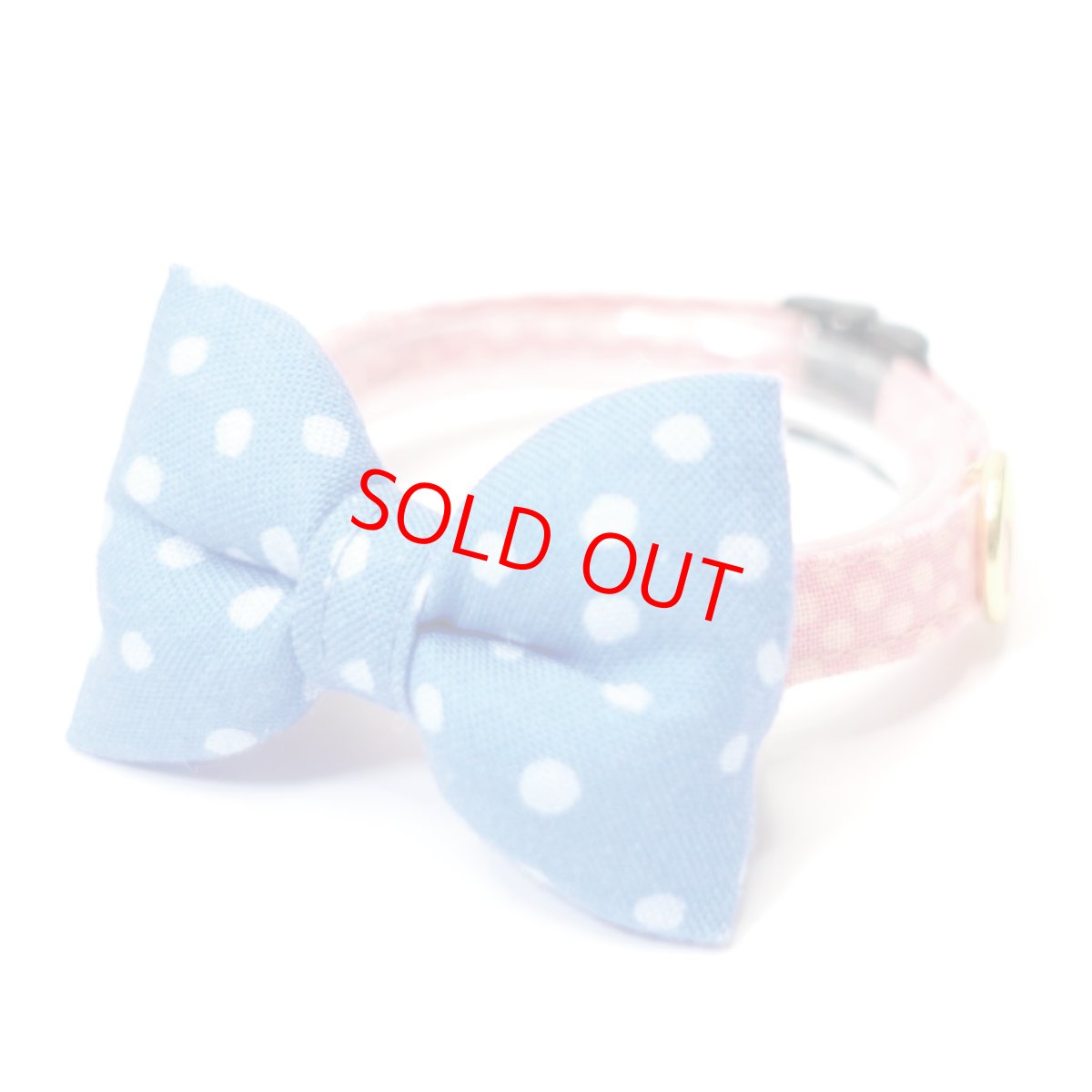 画像1: MODA・モダファブリックシリーズ・Flower Patches（フラワーパッチ）・リボン猫首輪・（ブルードットリボン×ピンクドット首輪） (1)