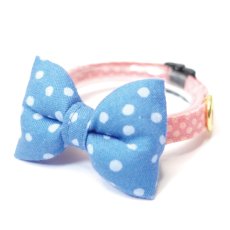 画像1: MODA・モダファブリックシリーズ・Flower Patches（フラワーパッチ）・リボン猫首輪・（ブルードットリボン×ピンクドット首輪） (1)