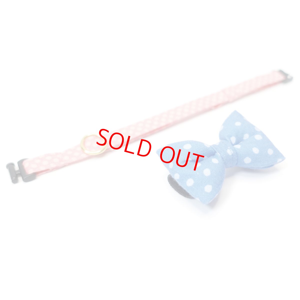 画像5: MODA・モダファブリックシリーズ・Flower Patches（フラワーパッチ）・リボン猫首輪・（ブルードットリボン×ピンクドット首輪） (5)