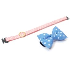 画像5: MODA・モダファブリックシリーズ・Flower Patches（フラワーパッチ）・リボン猫首輪・（ブルードットリボン×ピンクドット首輪） (5)