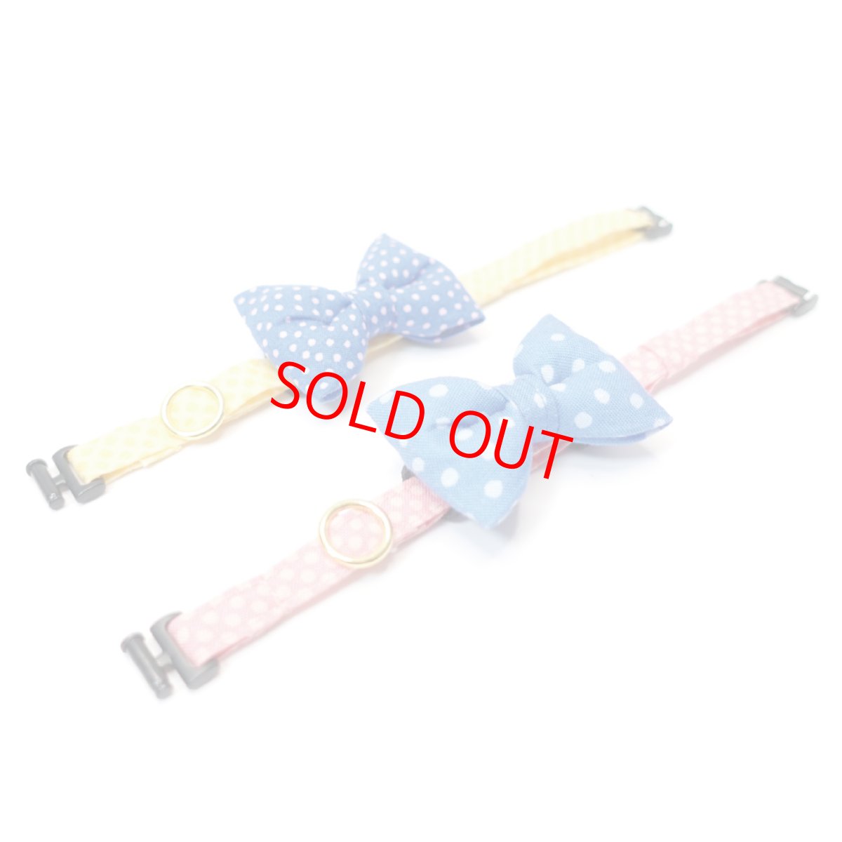 画像4: MODA・モダファブリックシリーズ・Ruby star（ルビースター）・リボン猫首輪・（ブルードットリボン×イエロードット首輪） (4)