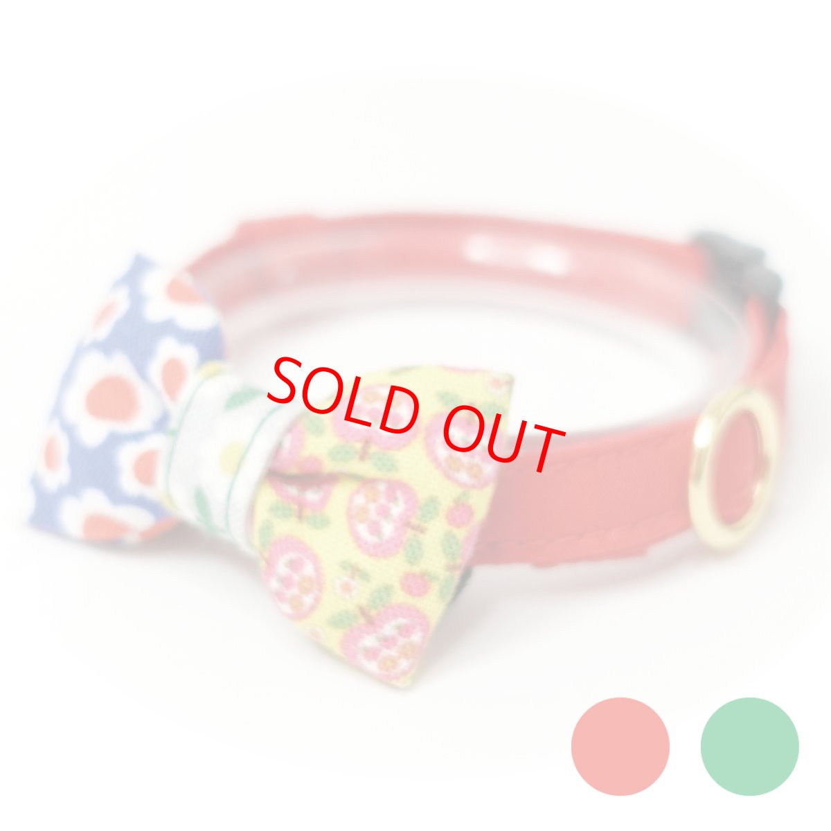 画像1: 昭和レトロな左右柄違い・ミニリボン猫首輪（F柄） (1)