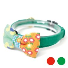 画像1: 昭和レトロな左右柄違い・ミニリボン猫首輪（M柄） (1)