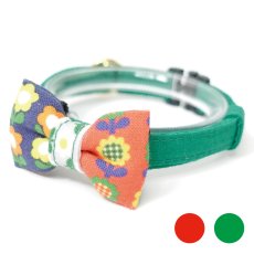 画像1: 昭和レトロな左右柄違い・ミニリボン猫首輪（Q柄） (1)