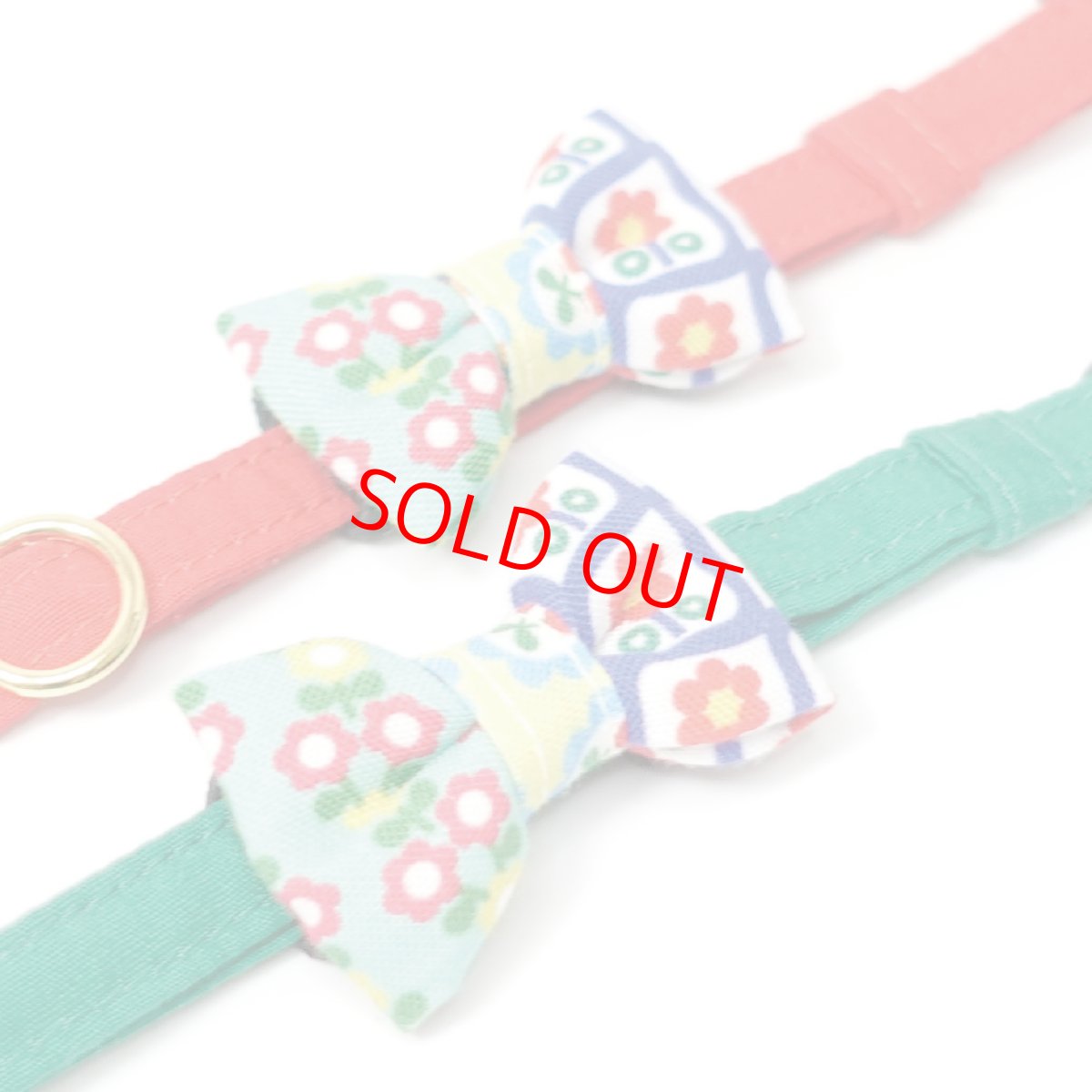 画像6: 昭和レトロな左右柄違い・ミニリボン猫首輪（P柄） (6)