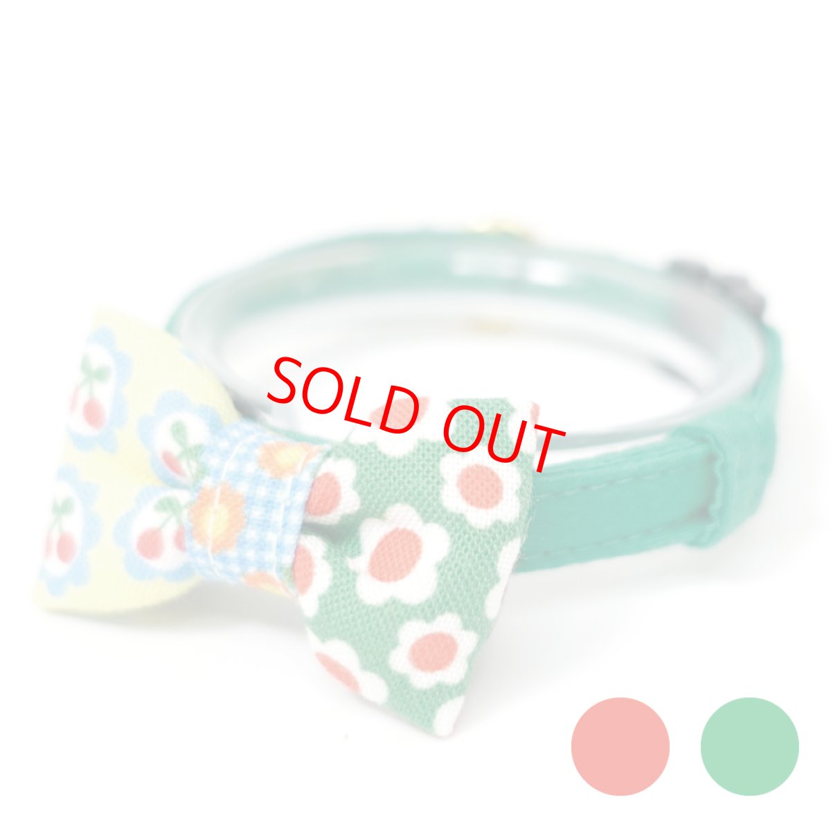 画像1: 昭和レトロな左右柄違い・ミニリボン猫首輪（G柄） (1)