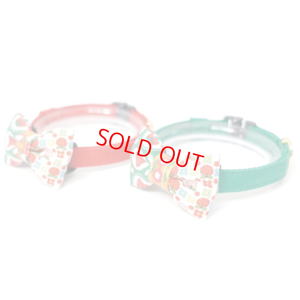 画像6: 昭和レトロな左右柄違い・ミニリボン猫首輪（I柄） (6)