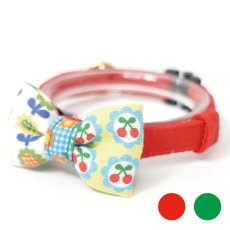 画像1: 昭和レトロな左右柄違い・ミニリボン猫首輪（H柄） (1)
