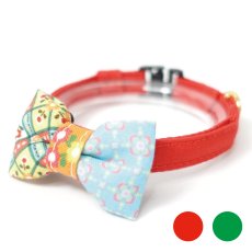 画像1: 昭和レトロな左右柄違い・ミニリボン猫首輪（C柄） (1)