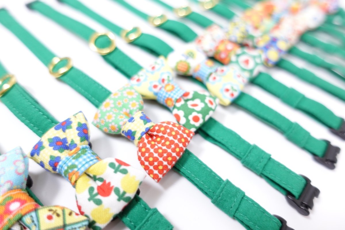 画像11: 昭和レトロな左右柄違い・ミニリボン猫首輪（D柄） (11)