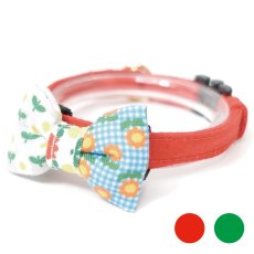 画像1: 昭和レトロな左右柄違い・ミニリボン猫首輪（L柄） (1)