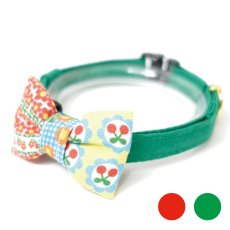 画像1: 昭和レトロな左右柄違い・ミニリボン猫首輪（D柄） (1)