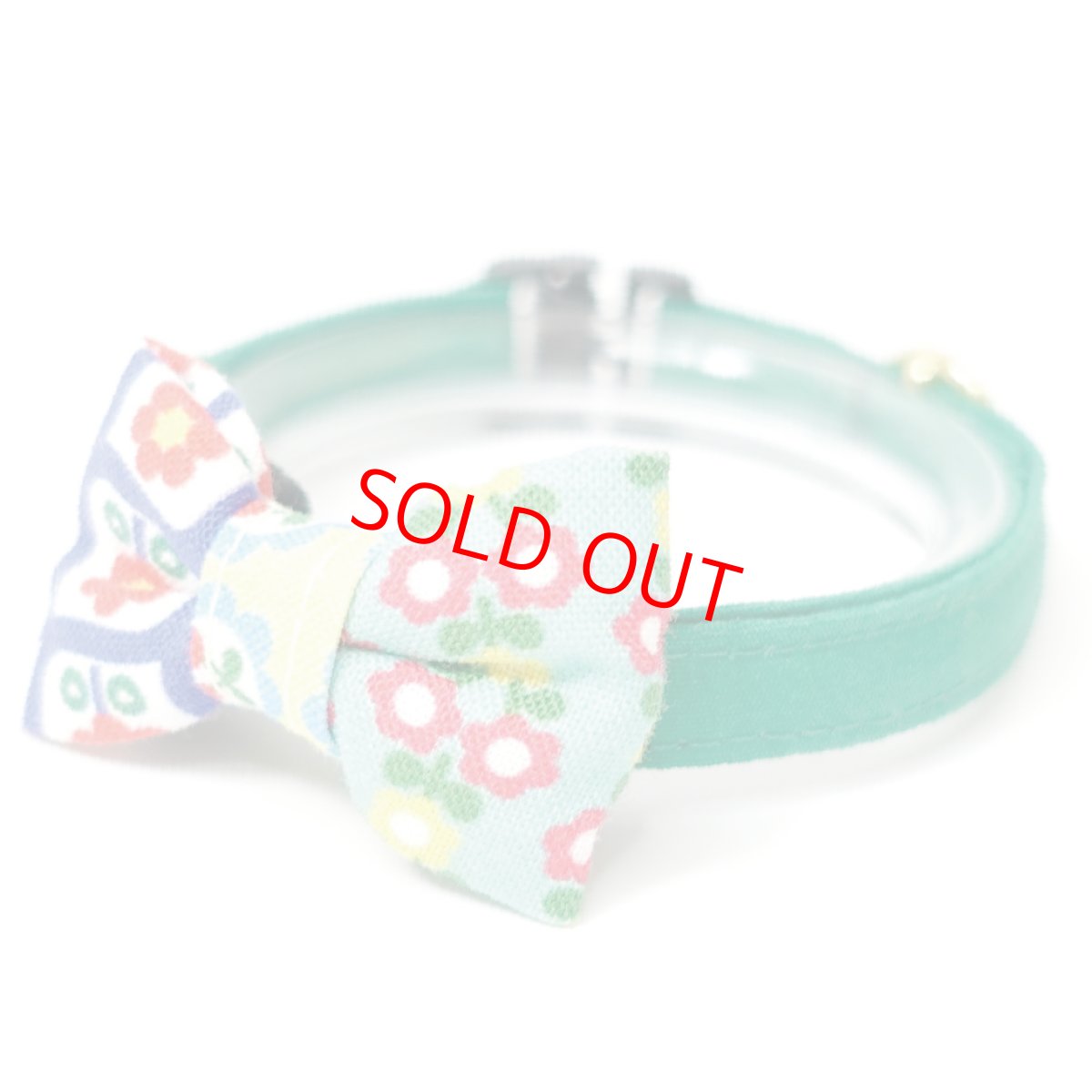 画像3: 昭和レトロな左右柄違い・ミニリボン猫首輪（P柄） (3)