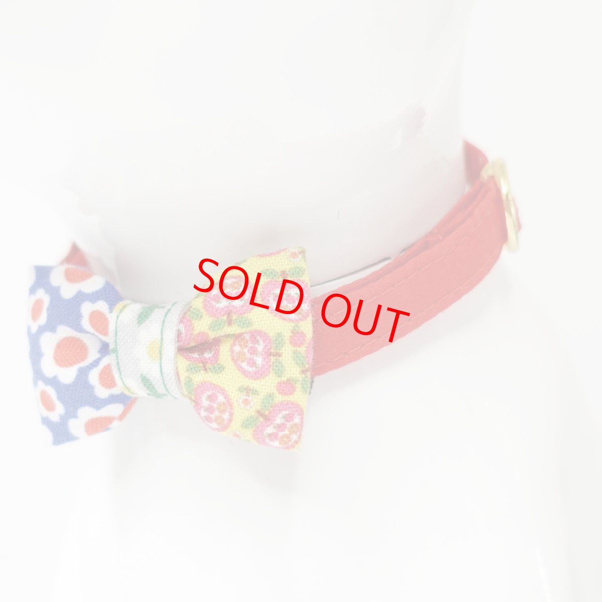 画像4: 昭和レトロな左右柄違い・ミニリボン猫首輪（F柄） (4)