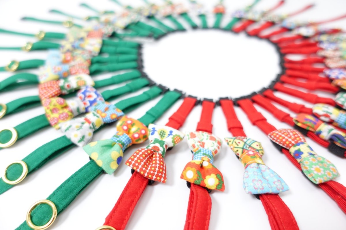 画像10: 昭和レトロな左右柄違い・ミニリボン猫首輪（D柄） (10)