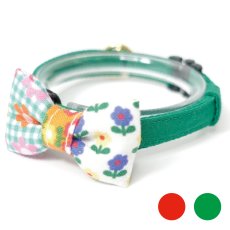 画像1: 昭和レトロな左右柄違い・ミニリボン猫首輪（O柄） (1)