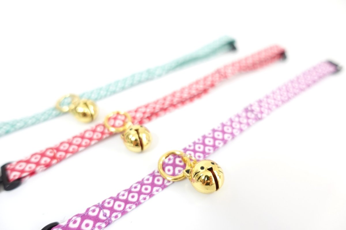 画像2: 鹿の子柄・猫鈴付首輪（パープル） (2)