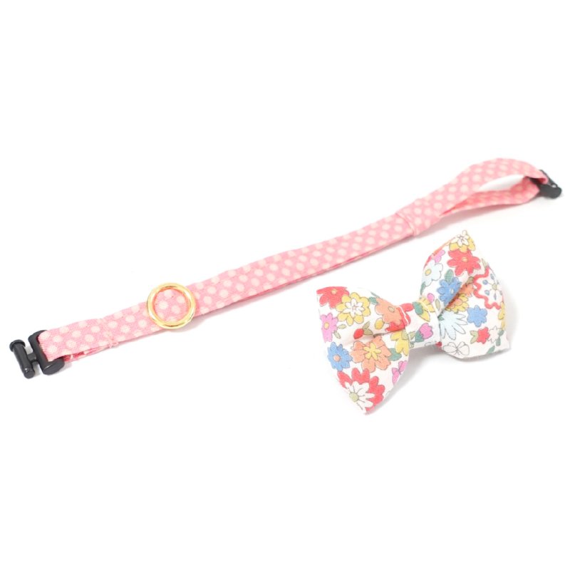 画像2: 大切な君に届けたい花束コレクションG柄・リボン猫首輪・(ブルー系小花柄リボン×ピンクドット柄首輪)