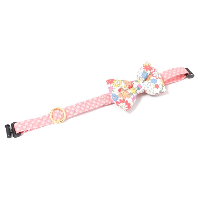 画像1: 大切な君に届けたい花束コレクションG柄・リボン猫首輪・(ブルー系小花柄リボン×ピンクドット柄首輪)