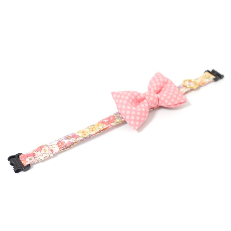 画像1: 大切な君に届けたい花束コレクションH柄・リボン猫首輪・（ピンクドットリボン×ピンク系小花柄首輪）