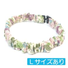 画像1: エアリーシュシュ・LIBERTYファブリック・シュシュ猫首輪・Emily（エミリー）グリーン×パープル (1)