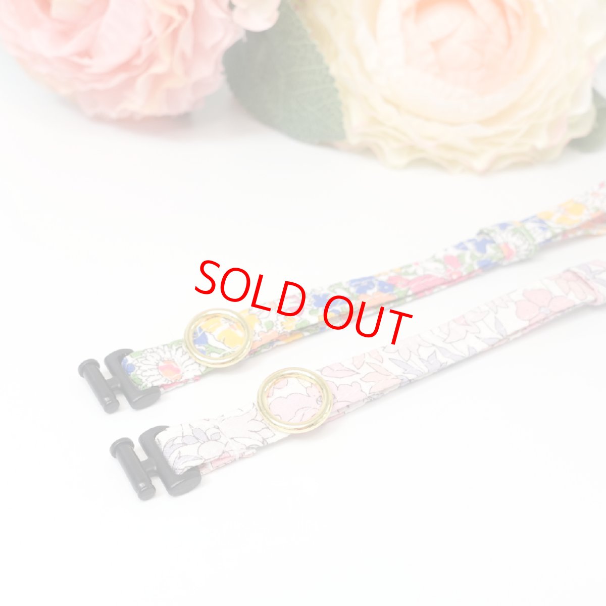 画像2: エアリー首輪・LIBERTY Fabrics・リバティ・ファブリックス猫首輪（Poppy＆Daisy ）ポピー＆デイジー リバティ/ピンク (2)