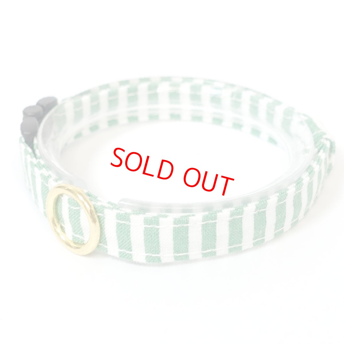 画像1: IRODORI・猫首輪・シンプル猫首輪/グリーンボーダー柄（リボン等の飾りパーツは別売りです） (1)