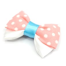 画像1: IRODORI・リボン/セレクトパーツ/ピンクドット×水色（首輪は別売りです） (1)
