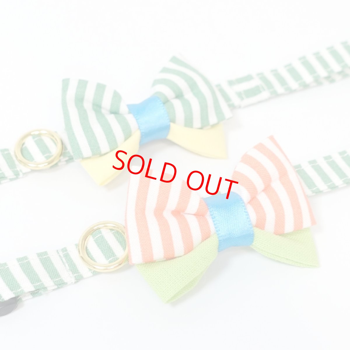 画像7: IRODORI・猫首輪・シンプル猫首輪/グリーンボーダー柄（リボン等の飾りパーツは別売りです） (7)