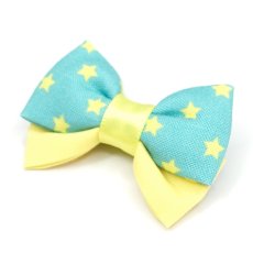 画像1: IRODORI・リボン/セレクトパーツ/エメラルドグリーン星柄×イエロー（首輪は別売りです） (1)