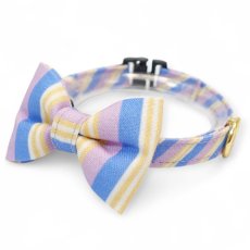 画像1: Nonbillieオリジナルボーダー柄・リボン猫首輪（パープル×ブルー） (1)