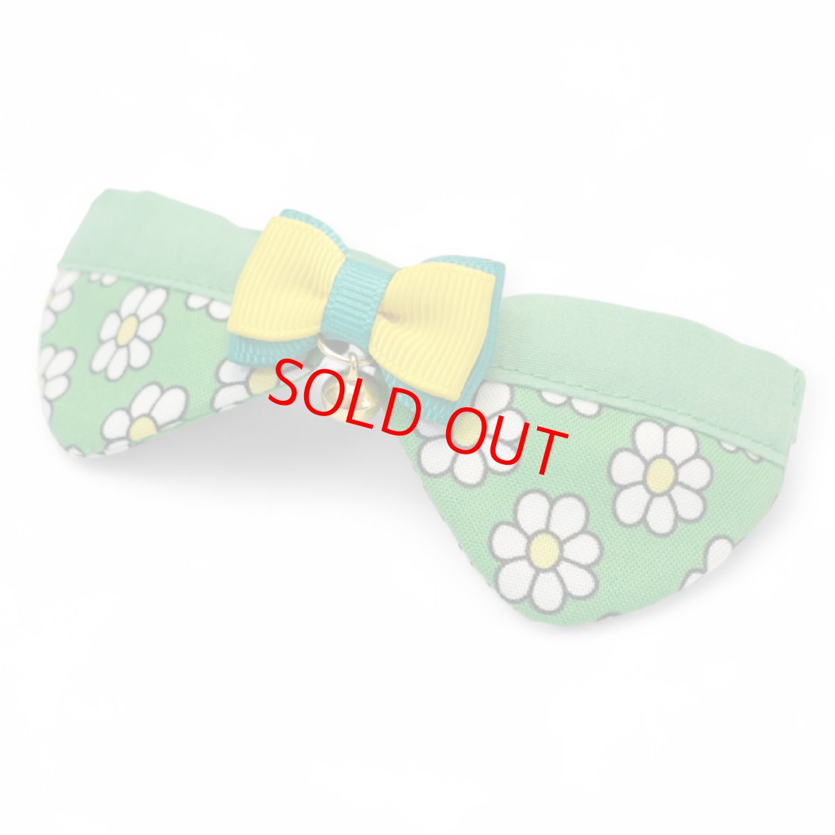 画像3: リボンチャーミー衿付首輪＆鈴付きダブルリボン（レトロなお花さんグリーン）オレンジ・グリーン２色展開 (3)