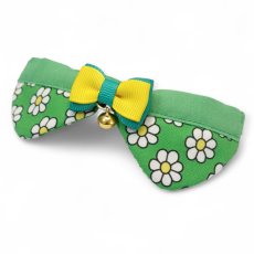 画像3: リボンチャーミー衿付首輪＆鈴付きダブルリボン（レトロなお花さんグリーン）オレンジ・グリーン２色展開 (3)