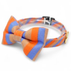 画像1: Nonbillieオリジナルボーダー柄・リボン猫首輪（モカ×オレンジ） (1)