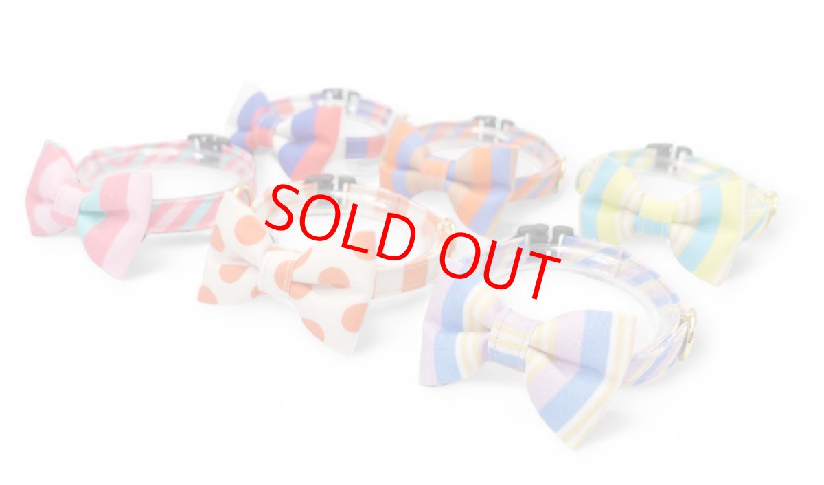 画像4: Nonbillieオリジナルボーダー柄・リボン猫首輪（ターコイズブルー×イエローグリーン） (4)