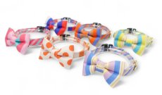 画像18: Nonbillieオリジナルボーダー柄・リボン猫首輪（クリーム×オレンジドット） (18)