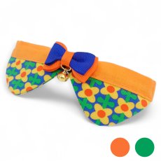 画像1: リボンチャーミー衿付首輪＆鈴付きダブルリボン（ポップコーン）オレンジ・グリーン２色展開 (1)