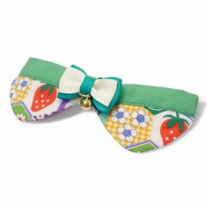 画像2: リボンチャーミー衿付首輪＆鈴付きダブルリボン（ヘキサゴンパッチ）レッド・グリーン２色展開 (2)