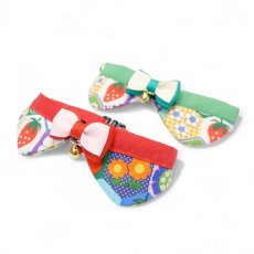 画像8: リボンチャーミー衿付首輪＆鈴付きダブルリボン（ヘキサゴンパッチ）レッド・グリーン２色展開 (8)