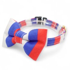 画像1: Nonbillieオリジナルボーダー柄・リボン猫首輪（トリコロール） (1)