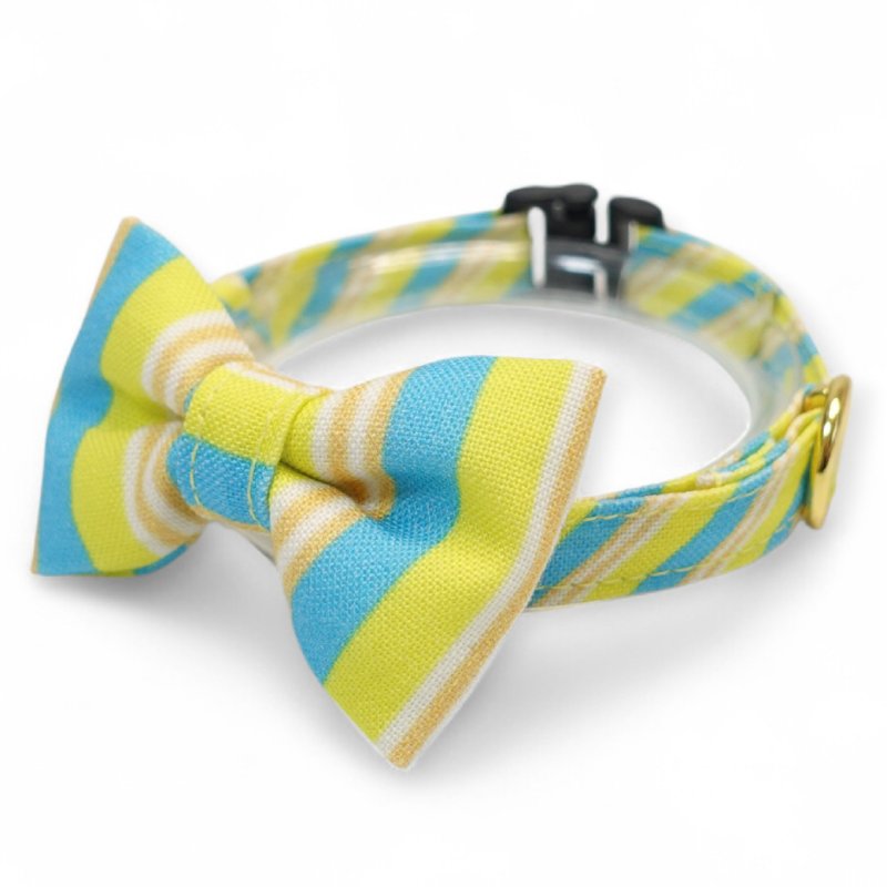 画像3: Nonbillieオリジナルボーダー柄・リボン猫首輪（ターコイズブルー×イエローグリーン）