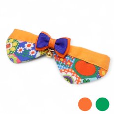 画像1: リボンチャーミー衿付首輪＆鈴付きダブルリボン（ヘキサゴンパッチ ・パッチ）３柄展開/MLサイズのみ販売デザイン (1)