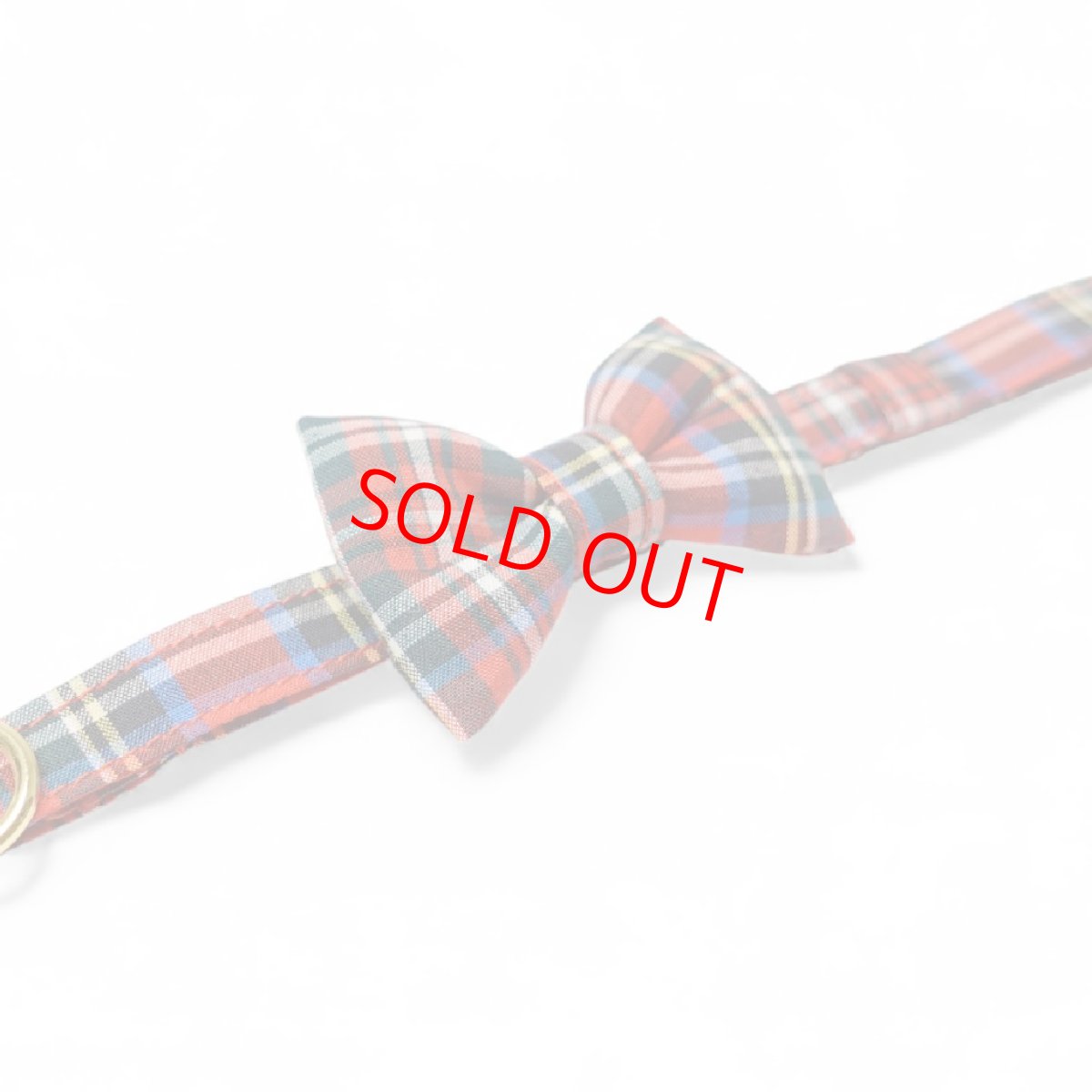 画像2: クラシカル・ミニタータンチェック・リボン首輪（レッド） (2)