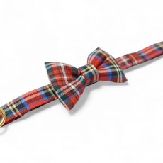 画像2: クラシカル・ミニタータンチェック・リボン首輪（レッド） (2)